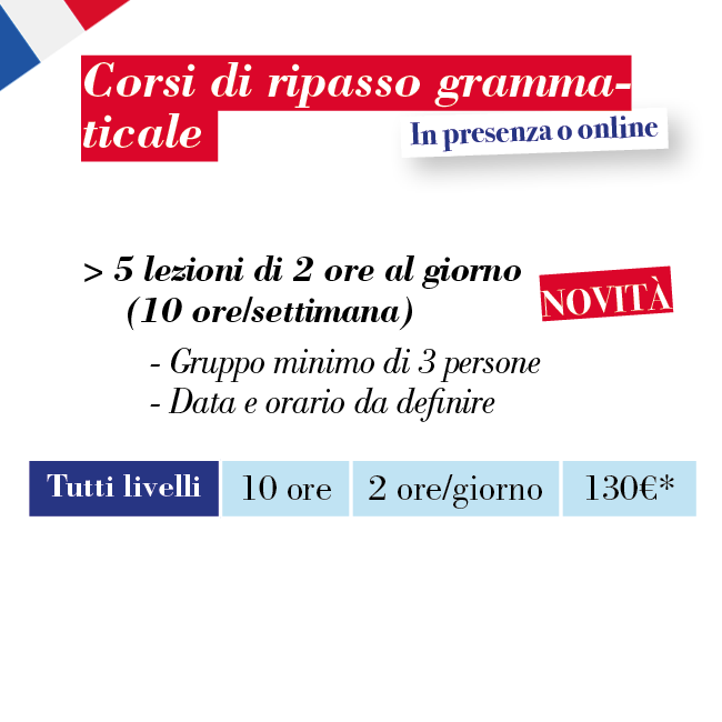 Corsi di francese ripasso grammaticale a Venezia-2021